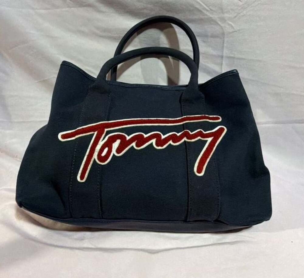 Tommy Hilfiger Canvas Tote Bag Navy Red Script Logo